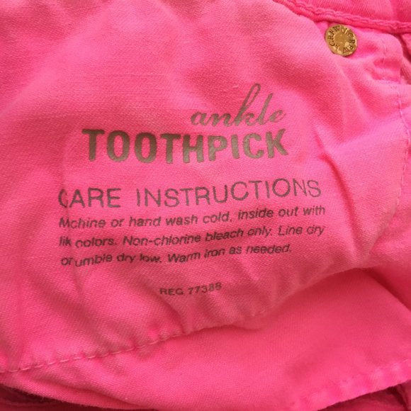 J. Crew Ankle Toothpick Jeans, Bright Pink, Size 26 - Picture 6 of 6